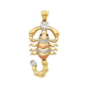 14K Tri Color CZ Scorpion Pendant